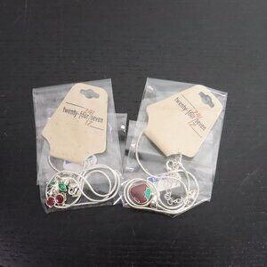 New 2pc Twenty-Four Seven 24/7 Strawberry & Cherry Silvertone Charm Necklaces